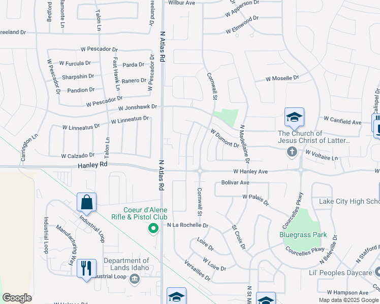 map of restaurants, bars, coffee shops, grocery stores, and more near 6520 North Descartes Drive in Coeur d'Alene
