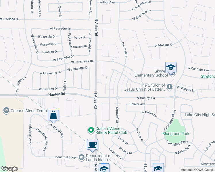 map of restaurants, bars, coffee shops, grocery stores, and more near 6554 North Descartes Drive in Coeur d'Alene
