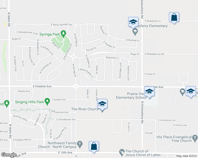 map of restaurants, bars, coffee shops, grocery stores, and more near 2484 Tiatan Street in Post Falls