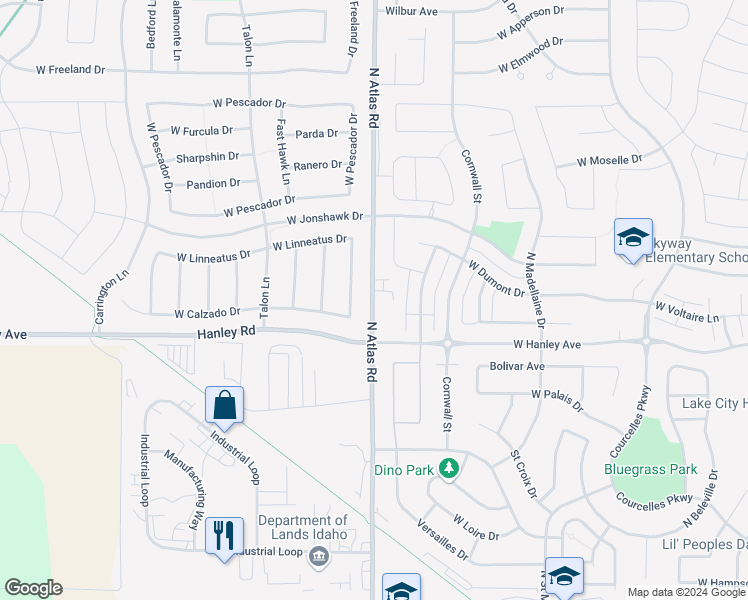 map of restaurants, bars, coffee shops, grocery stores, and more near 6564 Atlas Road in Coeur d'Alene