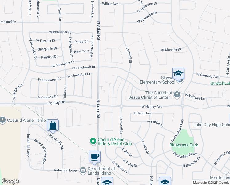 map of restaurants, bars, coffee shops, grocery stores, and more near 6554 North Descartes Drive in Coeur d'Alene