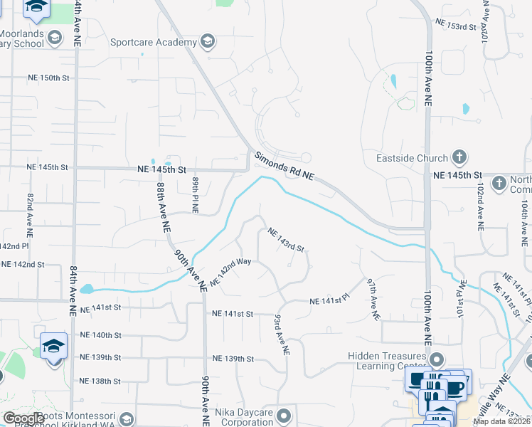 map of restaurants, bars, coffee shops, grocery stores, and more near 14310 93rd Avenue Northeast in Kirkland