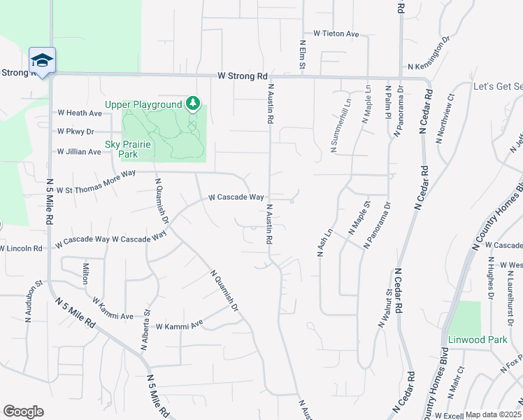 map of restaurants, bars, coffee shops, grocery stores, and more near 8023 North Austin Road in Spokane