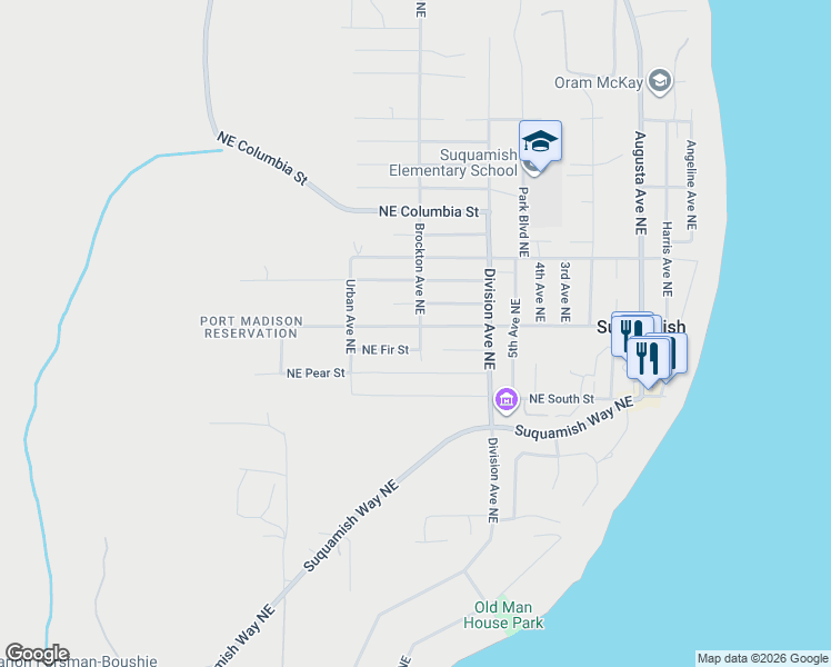 map of restaurants, bars, coffee shops, grocery stores, and more near 6657 Northeast Center Street in Suquamish