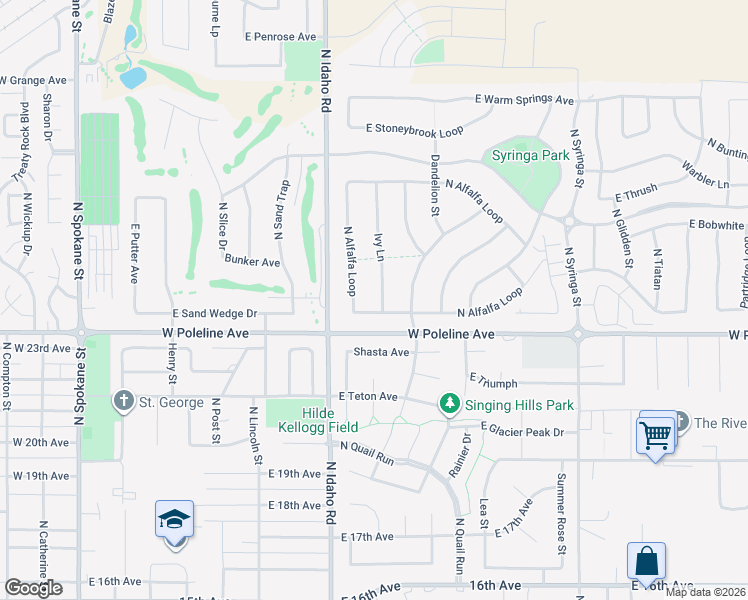 map of restaurants, bars, coffee shops, grocery stores, and more near 2517 Ivy Lane in Post Falls