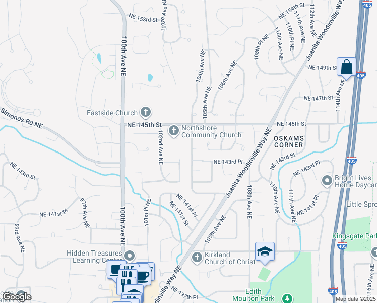 map of restaurants, bars, coffee shops, grocery stores, and more near 14339 104th Avenue Northeast in Kirkland