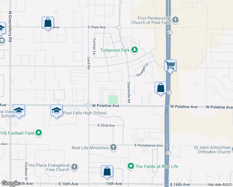 map of restaurants, bars, coffee shops, grocery stores, and more near 3398 East Garin Court in Post Falls