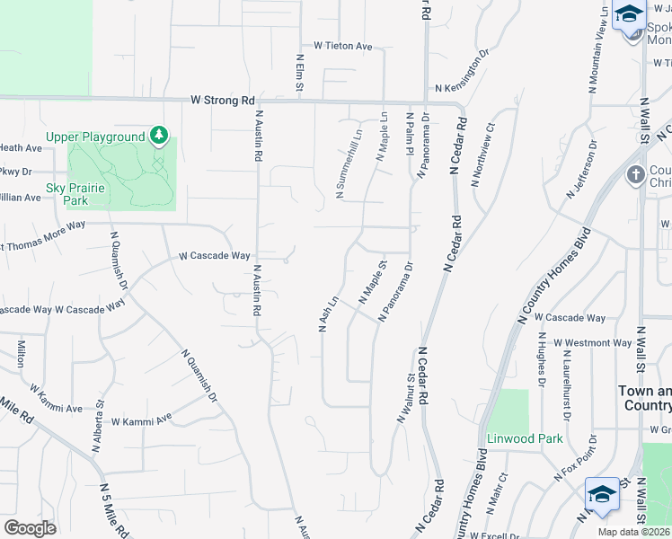 map of restaurants, bars, coffee shops, grocery stores, and more near 8005 North Ash Lane in Spokane