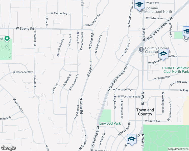 map of restaurants, bars, coffee shops, grocery stores, and more near 8156 North Northview Road in Spokane