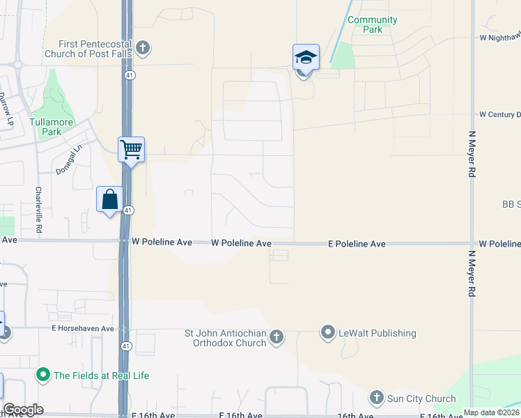 map of restaurants, bars, coffee shops, grocery stores, and more near 4652 Fennec Fox Lane in Post Falls