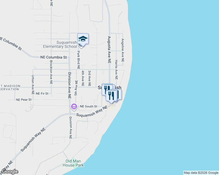 map of restaurants, bars, coffee shops, grocery stores, and more near in Suquamish