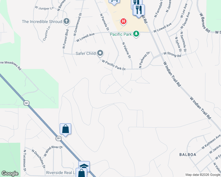 map of restaurants, bars, coffee shops, grocery stores, and more near 8007 North Valerie Street in Spokane