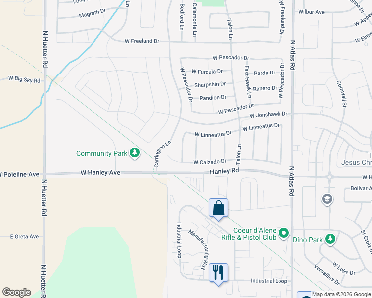 map of restaurants, bars, coffee shops, grocery stores, and more near 6578 North Swainson Lane in Coeur d'Alene