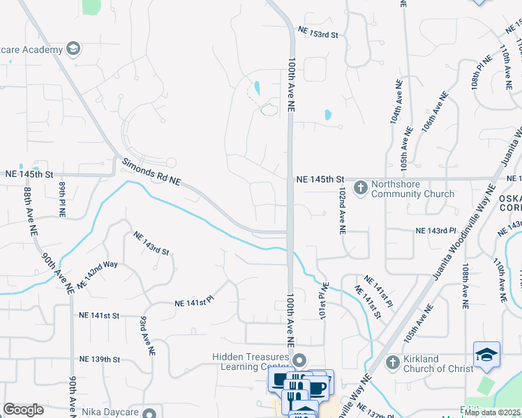 map of restaurants, bars, coffee shops, grocery stores, and more near 9919 Northeast 144th Lane in Kirkland