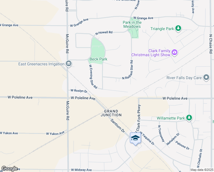 map of restaurants, bars, coffee shops, grocery stores, and more near 2143 West Evening Star Road in Post Falls