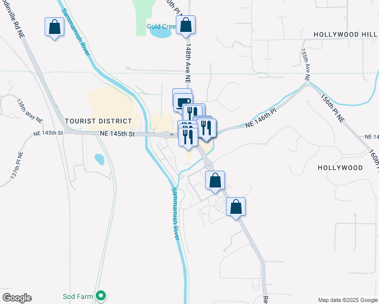 map of restaurants, bars, coffee shops, grocery stores, and more near 14455 Redmond - Woodinville Road Northeast in Woodinville