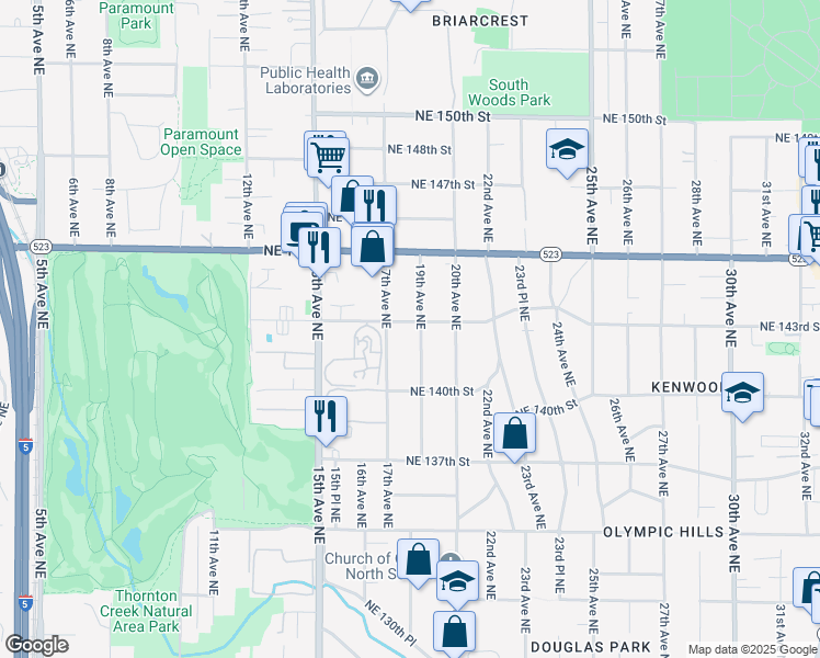 map of restaurants, bars, coffee shops, grocery stores, and more near 14055 19th Avenue Northeast in Seattle
