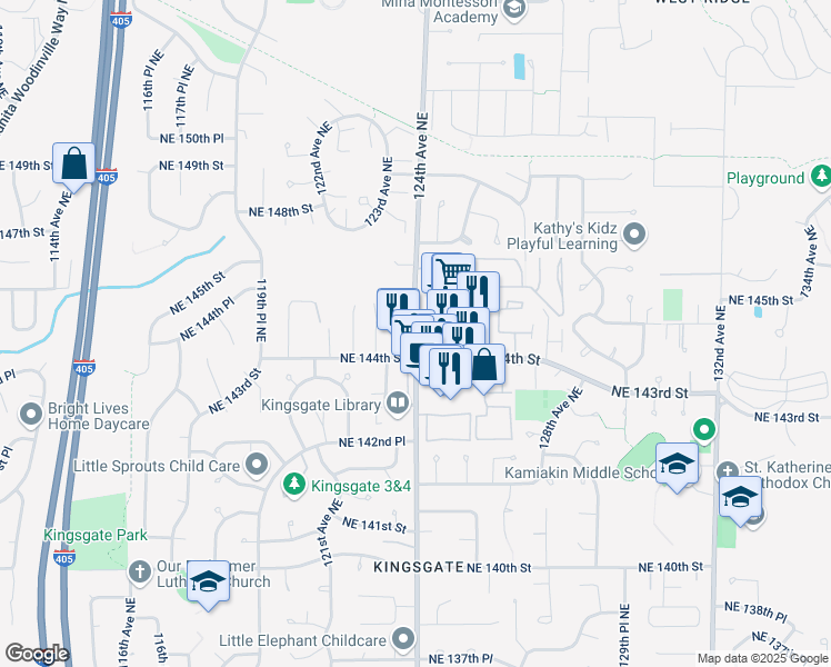 map of restaurants, bars, coffee shops, grocery stores, and more near in Kirkland