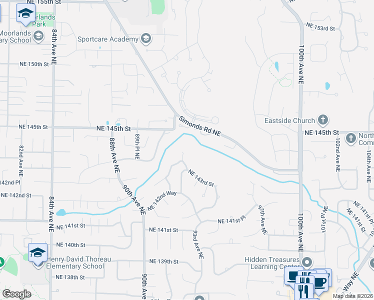 map of restaurants, bars, coffee shops, grocery stores, and more near 14310 93rd Avenue Northeast in Kirkland