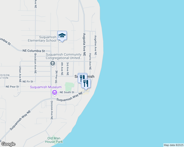 map of restaurants, bars, coffee shops, grocery stores, and more near 7253 Northeast Center Street in Suquamish