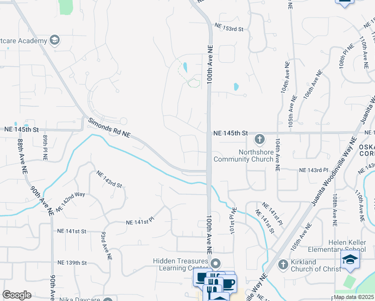 map of restaurants, bars, coffee shops, grocery stores, and more near 9918 Northeast 144th Lane in Kirkland