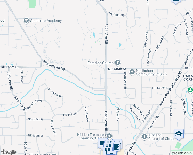 map of restaurants, bars, coffee shops, grocery stores, and more near 9922 Northeast 144th Lane in Kirkland