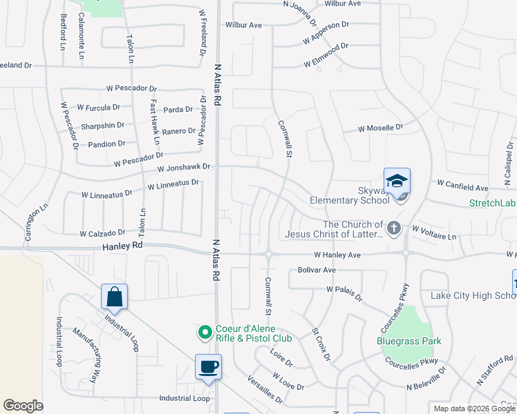 map of restaurants, bars, coffee shops, grocery stores, and more near 6554 North Descartes Drive in Coeur d'Alene