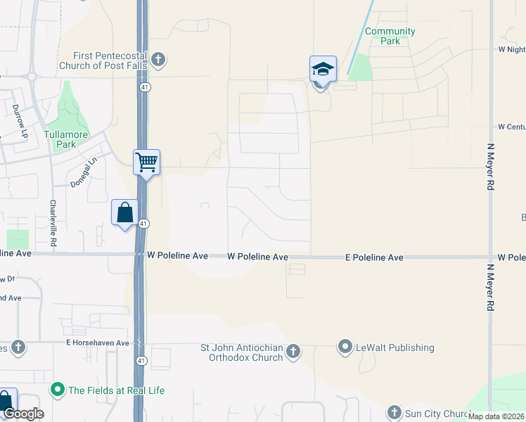 map of restaurants, bars, coffee shops, grocery stores, and more near 4652 Fennec Fox Lane in Post Falls