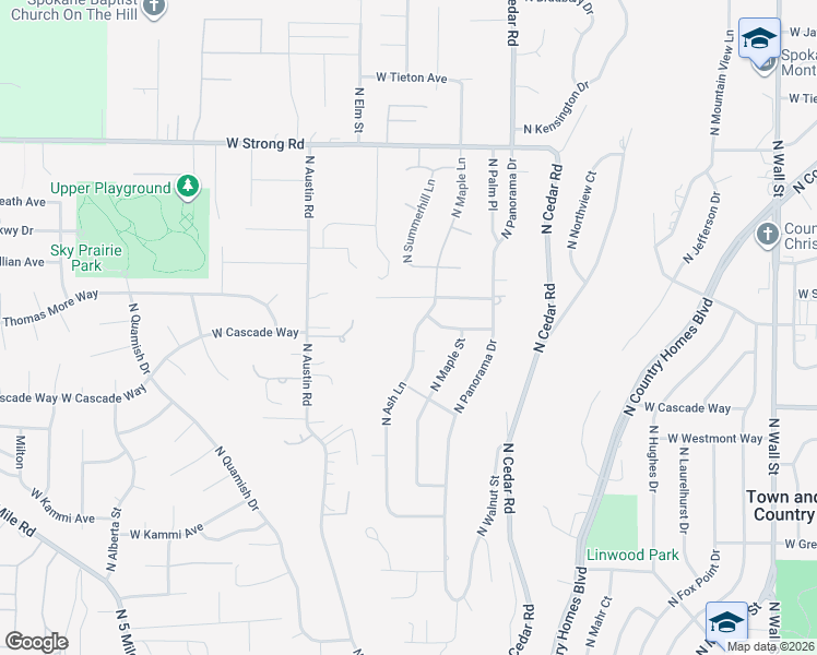 map of restaurants, bars, coffee shops, grocery stores, and more near 8005 North Ash Lane in Spokane