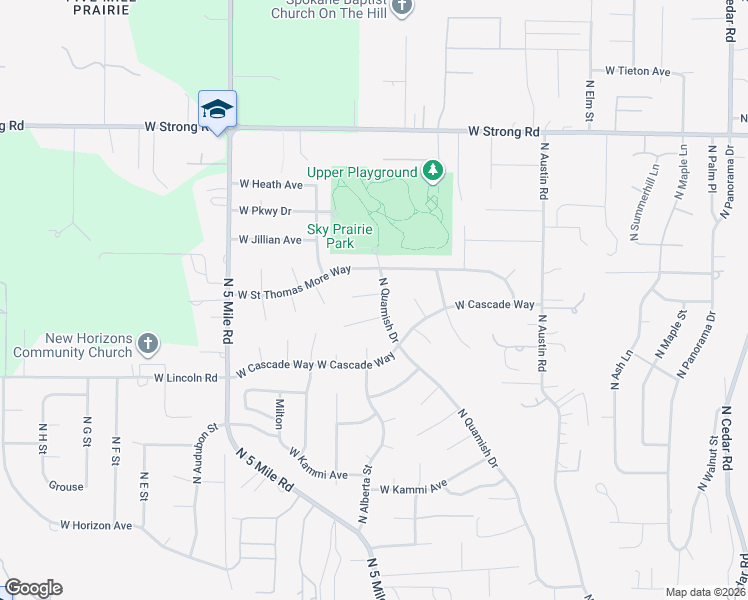 map of restaurants, bars, coffee shops, grocery stores, and more near 8020 North Quamish Drive in Spokane