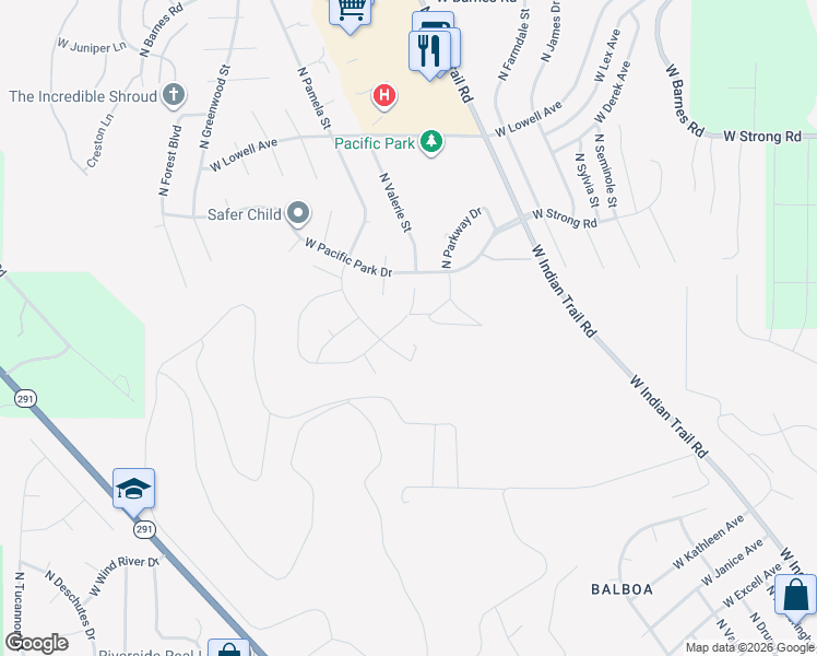 map of restaurants, bars, coffee shops, grocery stores, and more near 8010 North Pamela Street in Spokane
