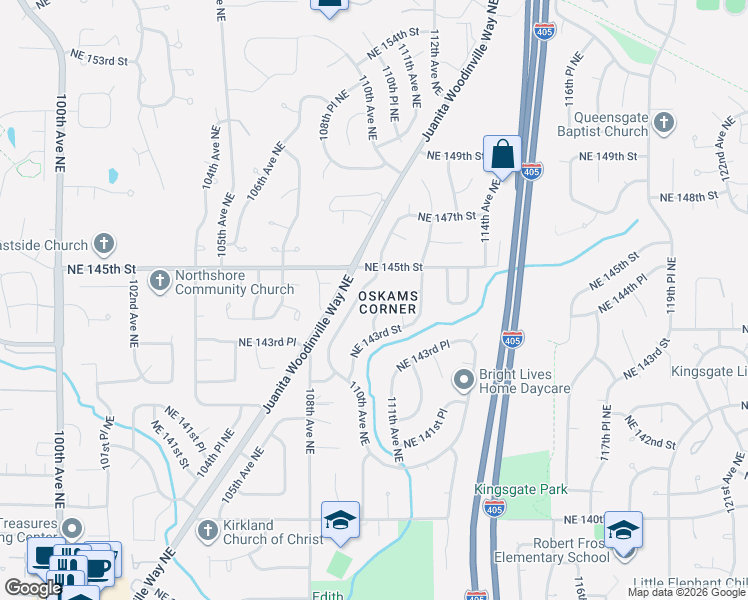 map of restaurants, bars, coffee shops, grocery stores, and more near 14309 110th Avenue Northeast in Kirkland