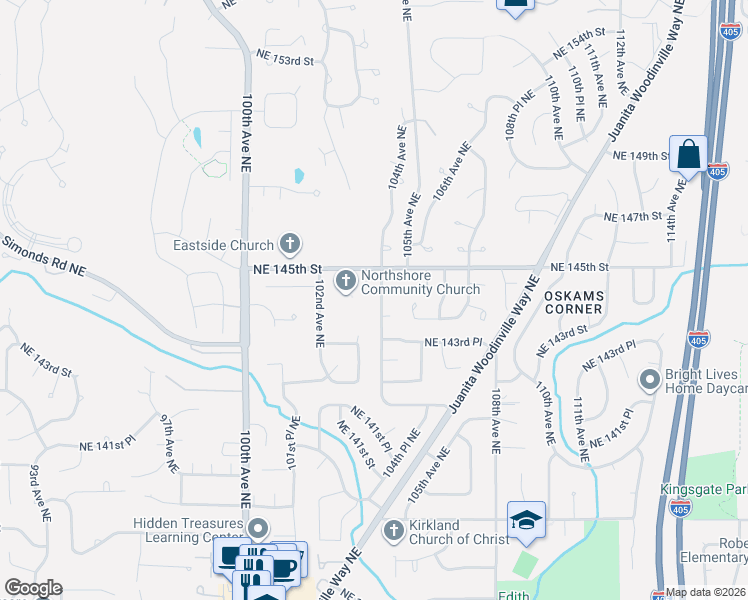 map of restaurants, bars, coffee shops, grocery stores, and more near 14339 104th Avenue Northeast in Kirkland
