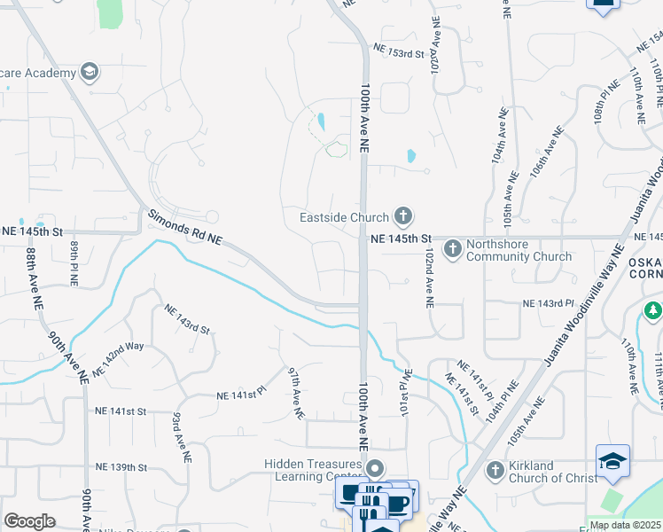 map of restaurants, bars, coffee shops, grocery stores, and more near 9919 Northeast 144th Lane in Kirkland