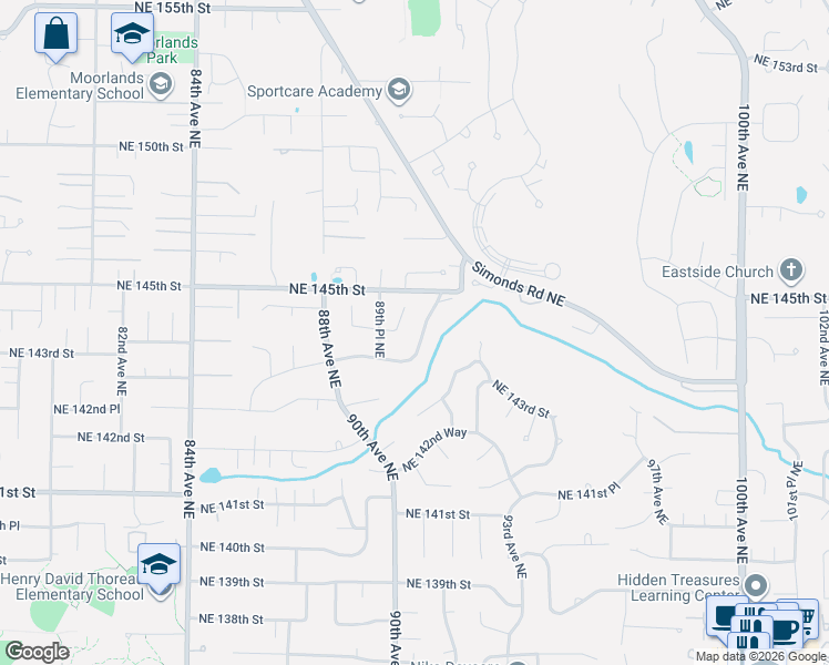 map of restaurants, bars, coffee shops, grocery stores, and more near 14408 91st Avenue Northeast in Kirkland