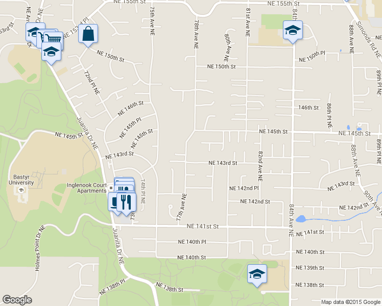 map of restaurants, bars, coffee shops, grocery stores, and more near 14253 77th Avenue Northeast in Kirkland