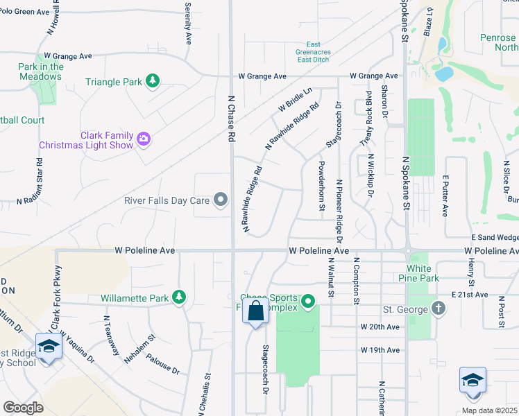 map of restaurants, bars, coffee shops, grocery stores, and more near 702 West Angus Court in Post Falls