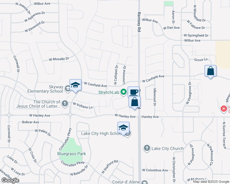 map of restaurants, bars, coffee shops, grocery stores, and more near 403 West Reston Court in Coeur d'Alene
