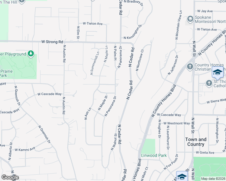 map of restaurants, bars, coffee shops, grocery stores, and more near 8209 North Panorama Drive in Spokane