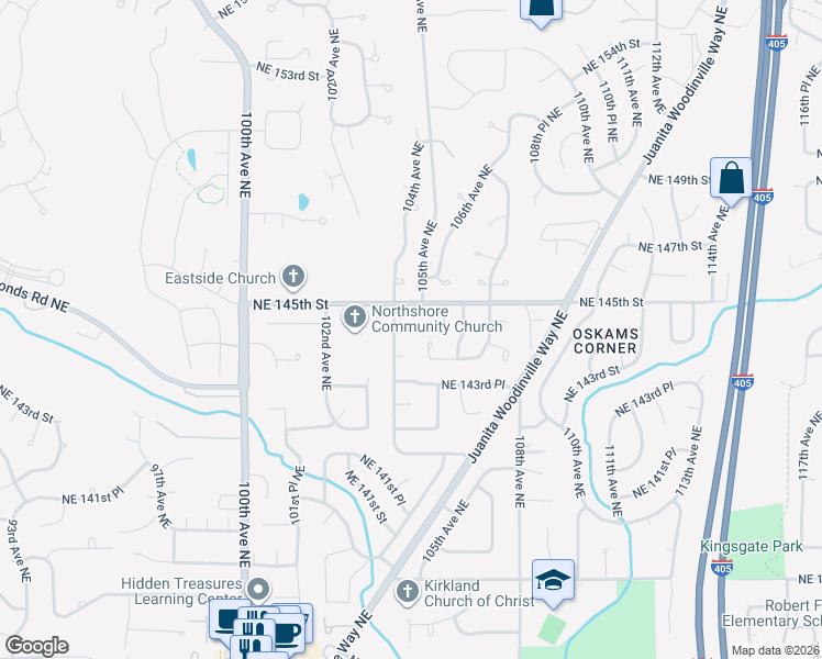 map of restaurants, bars, coffee shops, grocery stores, and more near 14368 104th Avenue Northeast in Kirkland