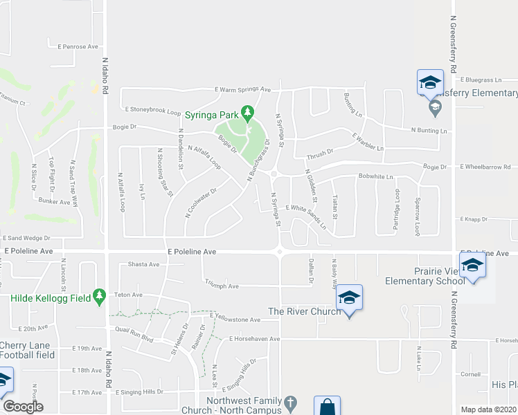 map of restaurants, bars, coffee shops, grocery stores, and more near 2537 North Reddington Way in Post Falls