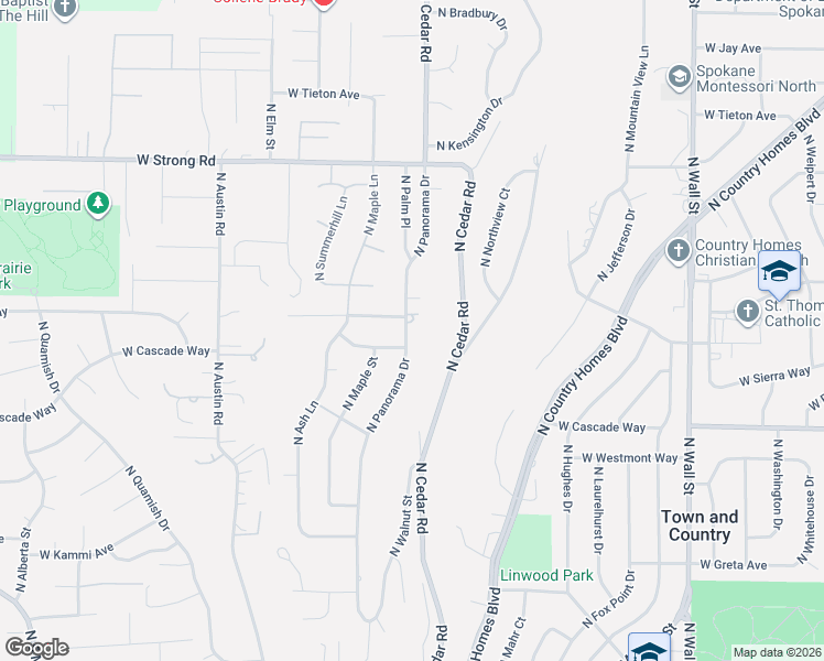 map of restaurants, bars, coffee shops, grocery stores, and more near 8209 North Panorama Drive in Spokane