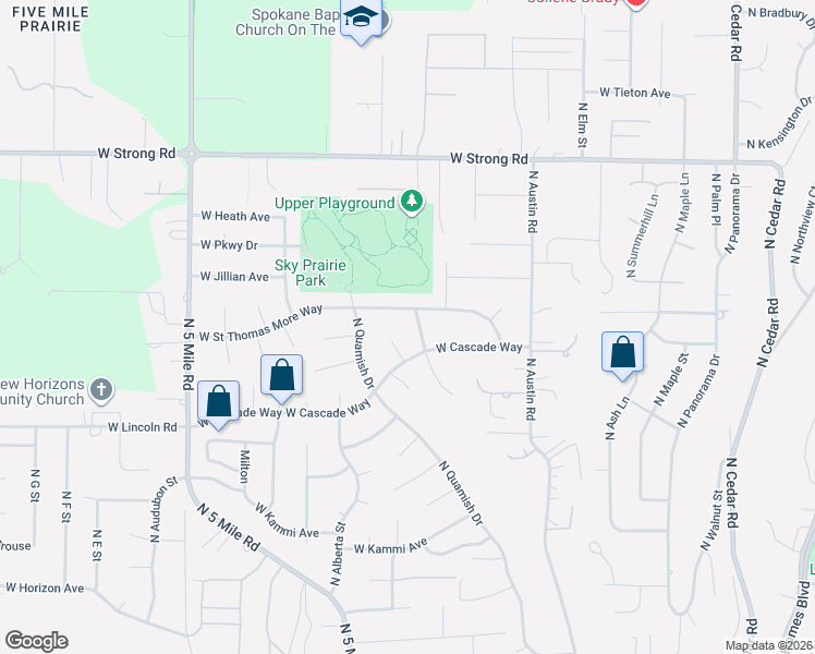 map of restaurants, bars, coffee shops, grocery stores, and more near 2113-2205 West Saint Thomas More Way in Spokane
