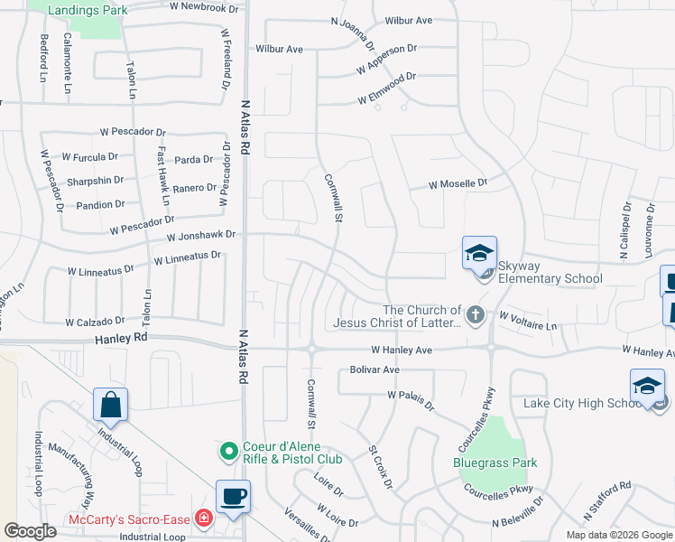 map of restaurants, bars, coffee shops, grocery stores, and more near 2865 West Dumont Drive in Coeur d'Alene