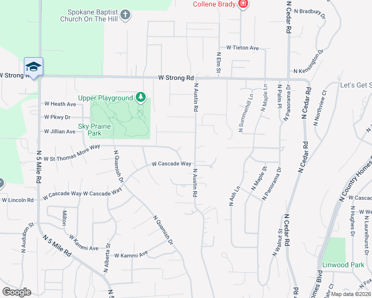 map of restaurants, bars, coffee shops, grocery stores, and more near 2014 West Saint Thomas More Way in Spokane