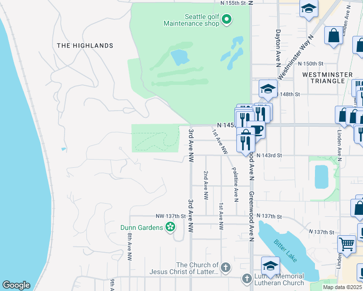 map of restaurants, bars, coffee shops, grocery stores, and more near 14321 3rd Avenue Northwest in Seattle
