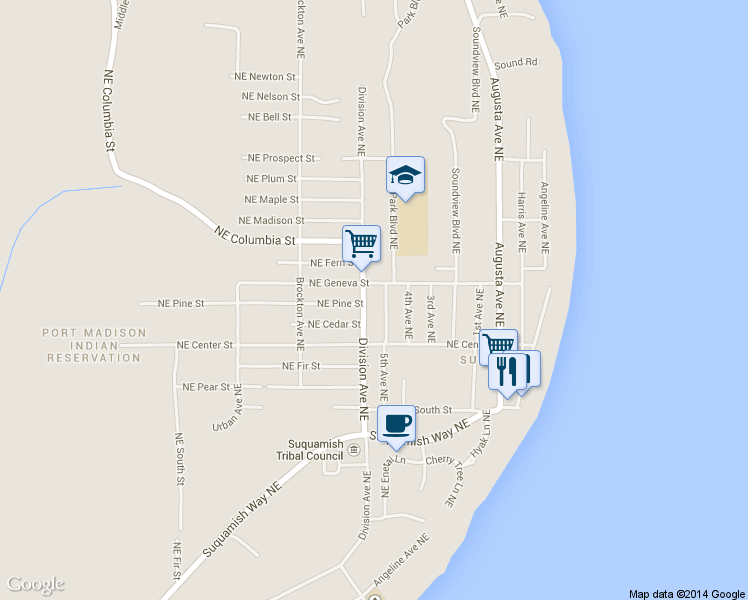 map of restaurants, bars, coffee shops, grocery stores, and more near 18769 5th Avenue Northeast in Suquamish