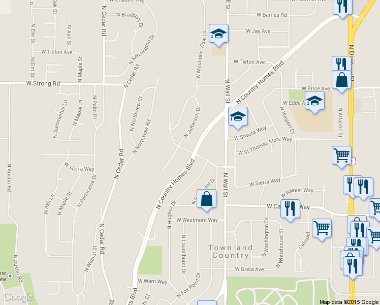 map of restaurants, bars, coffee shops, grocery stores, and more near 1707 Kedlin Lane in Spokane