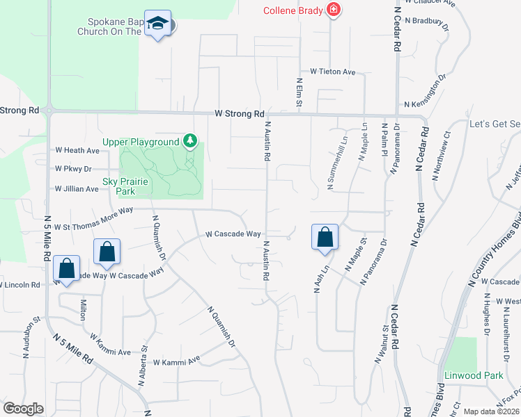 map of restaurants, bars, coffee shops, grocery stores, and more near 2014 West Saint Thomas More Way in Spokane