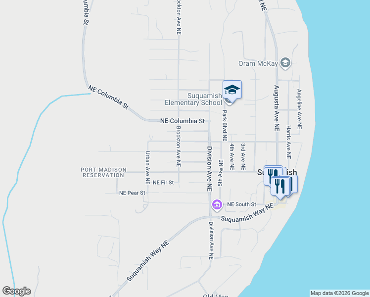 map of restaurants, bars, coffee shops, grocery stores, and more near 6650 Northeast Pine Street in Suquamish